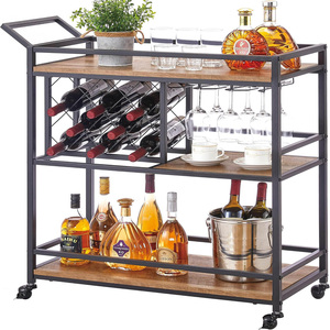 Bar Cart with Wheels, Mini <b>Drink</b> Cart with Wine <b>Rack</b> & Glass Holder 3-Tier Home Bar Serving Carts, Bar Cart - Product Image 6