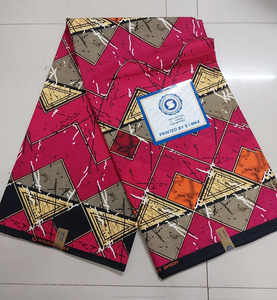 Pink Black Premium African Wax Print Ankara Fabric with Abstract Geometric Pattern for Women Dressmaking - Product Image 1