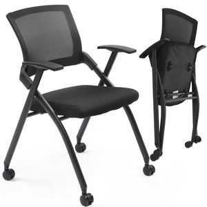 Sedia da Conferenza Impilabile con Ruote, Sedia da Ufficio Pieghevole con Schienale Reclinabile e Seduta Imbottita per Sale Formazione - Product Image 2