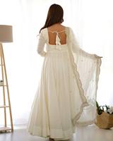 Robe Anarkali en soie Chanderi pure romaine lourde 16 Kali avec manches Churidar rembourrées