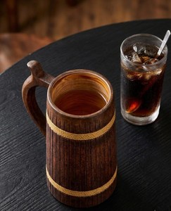 Chope à bière en bois faite à la main, écologique, moderne et luxueuse avec bandes en corde, réutilisable pour adultes, cadeau de fête, randonnée - Product Image 3