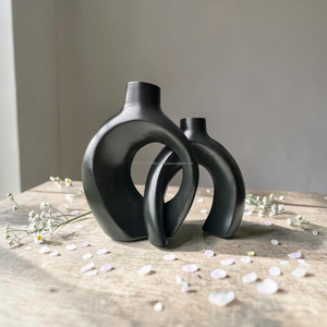 AG Elements Black Ceramic <b>Vase</b> <b>Set</b> for Cabinet Display Decor Glossy Glazed Abstract Sculptural Scandinavian Minimalist Modern - Product Image 4