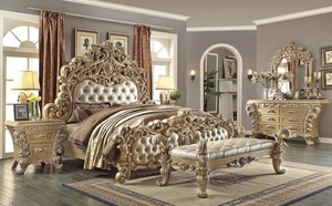 Juego de dormitorio de madera maciza tallada a mano de estilo europeo, juego de dormitorio tapizado estilo princesa, muebles de dormitorio de lujo para bodas y hogar. - Product Image 5