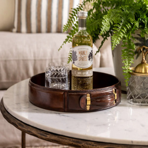 Plateau rond en cuir tanné, plateaux en cuir de luxe - Product Image 5