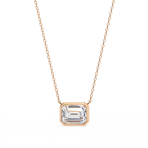 Modern <b>Emerald</b> Cut Diamond Bezel Necklace Featuring A Horizontal Rectangular Diamond <b>Pendant</b> And Delicate Rose Gold Chain - Product Image 3