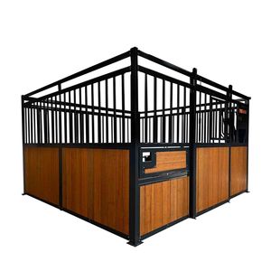 Panneau de box pour chevaux extérieur de 12 pieds en bambou avec porte coulissante, fenêtre et panneau avant pour mangeoire TMG FHS13A et FHS13B, barre supérieure verticale - Product Image 4
