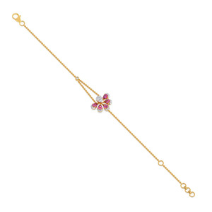 <b>Pink</b> Petal Cluster Diamond Bracelet with Yellow Gold Double Chain and Floral <b>Fan</b> Center Design - Product Image 2