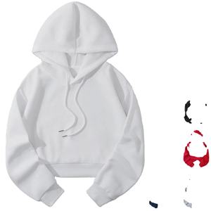 Sudadera con capucha recortada de Color sólido informal para mujer, sudadera cálida de lana de estilo deportivo, ropa de calle estampada bordada, sudadera holgada de marca - Product Image 6