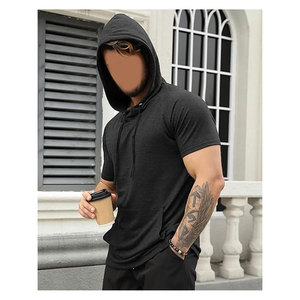 Sudadera con capucha de manga corta para hombre, sudadera para gimnasio, sudadera atlética con capucha, camiseta ligera y transpirable para fitness - Product Image 4