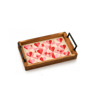 Bandeja de Madera para Servir con Diseño de Hojas, Decorativa, para Uso Residencial, con Asa, Acabado Pintado, Personalizable, Moderna - Product Image 2
