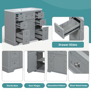 Mobile da Bagno Grigio da 36 Pollici Senza Lavabo con Base e Un Armadietto e Sei Cassetti - Product Image 4