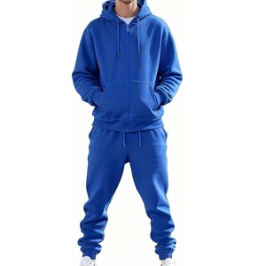 Ensemble de survêtement ODM pour homme, violet, à manches longues, avec fermeture éclair, à capuche, décontracté, couleur unie, pantalon de jogging, coupe classique, 100 % coton, pour l'automne - Product Image 2