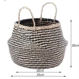 Wholesale Handmade Natural Seagrass Modern Circle <b>Foldable</b> Woven Storage <b>Basket</b> with Handles for Home Decor OEM ODM - Product Image 5