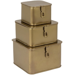 Long Gold Metal Storage <b>Box</b> Set of 3 Rectangular Decorative Trunks with <b>Locking</b> Latches Matte Brass Finish Document & Utility - Product Image 3