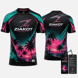 ZIAKOT industry Nouveau design T-shirt de performance pour homme avec motif 3D personnalisé, palmiers hawaïens noirs, turquoise et roses - Product Image 1
