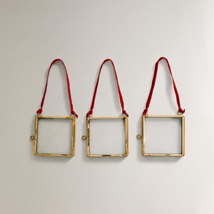 Brass Square <b>Photo</b> <b>Frame</b> With Red Hanging Strap Metal Wall Decor - Product Image 1
