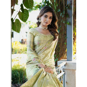 Sari Patola en organza vert pistache tissé Zari pour femme, collection Elite Weaves, idéal pour les mariages, en stock - Product Image 5