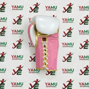 Vente flash - Gants de boxe en cuir véritable de haute qualité - Taille adulte - Rose et blanc - Lacets - Product Image 6