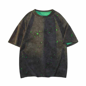 T-shirts pour hommes en maille unie, coupe oversize et carrée, style streetwear, délavés à l'acide, effet vieilli, grammage lourd 300g, respirants - Product Image 2