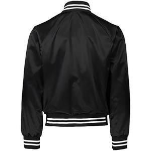 Chaqueta Varsity Negra para Hombre con Rayas Blancas en el Cuello y los Puños, Estilo Casual para Otoño, Corte Regular, Material de Poliéster - Product Image 2