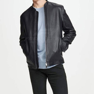 Factory Direct Sale New Arrival Men's Casual Stand Collar Zipper Closure <b>Long</b> Sleeve <b>Leather</b> Winter <b>Jacket</b> Customized Wholesale - Product Image 5