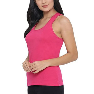 Women's Pink Sleeveless Short Tank Top O-<b>Neck</b> Casual Solid Color Knitted Breathable Spandex/Cotton - Product Image 6