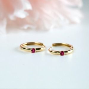 Pendientes de Aro Pequeños de Oro Sólido de 14K con Rubí, Estilo Huggie, Delicados, Minimalistas, Elegantes, Regalo para Mujeres y Niñas, Fiesta, Hindú - Product Image 3