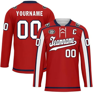 เสื้อฮอกกี้น้ำแข็งพิมพ์ลายแบบซับลิเมชั่น โพลีเอสเตอร์ 100% ผลิตตามสั่ง ผู้ผลิต OEM ปากีสถาน ขายส่ง ส่งออกไปยังสหรัฐอเมริกา สำหรับผู้ซื้อ ชุดทีม จำนวนมาก - Product Image 1