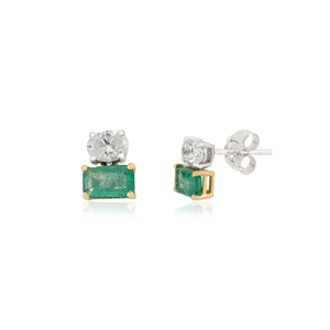 New Simple Design 6x4 mm Octagon <b>Emerald</b> & Diamond 18K Two Tone Minimal <b>Stud</b> Earrings For Women Latest Everyday Wear Jewelry - Product Image 3