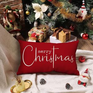 Merry Christmas Red Cotton Linen Throw <b>Pillow</b> Cover Christmas Decorative <b>Sofa</b> Cushion with 'Merry Christmas' Print - Product Image 3