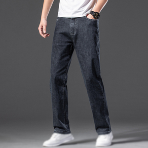 Custom Men's Retro Style Mid <b>Waist</b> Denim <b>Jeans</b> Solid Color Washed Trousers Button Detail Knitted Weaving Method for All Seasons - Product Image 5