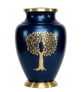Premium Handicraft <b>Emerald</b> <b>Green</b> Brass Cremation Urn for Adult Human Ashes with Handcrafted Gold Tree of Life Design. - Product Image 4