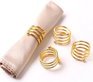 Ronds de serviette dorés, lot de 4, supports décoratifs pour serviettes de table, design rond classique pour table à manger, mariage, fête, restaurant - Product Image 2