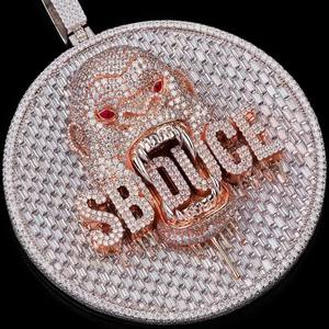 Colgante de Plata 925 con Cabeza de Tigre Salvaje y Moissanita, Bañado en Rodio, Estilo Hiphop Unisex, Corte Brillante Redondo, Engaste de Garra, Ideal para Fiestas - Product Image 3
