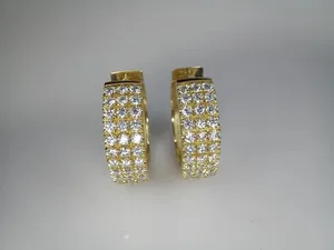 Soldes du Black Friday ! Boucles d'oreilles créoles en diamant naturel rond, or jaune massif 14 carats - Product Image 2
