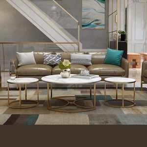 Luxury Glossy Gold Marble Finish Nesting <b>End</b> <b>Tables</b> Set of 3 with <b>Storage</b>, 1 Large and 2 Small <b>Tables</b> - Product Image 2