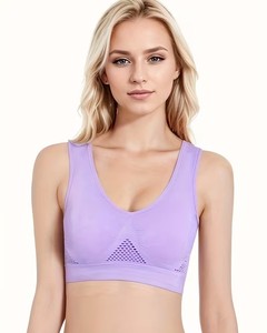 Women Deep V Neckline Athletic Bra Back <b>Mesh</b> Inset Ruched Front Tennis Training <b>Crop</b> Vest High Elasticity Exercise <b>Top</b> - Product Image 1