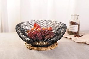 Cesta de Frutas de Metal Negro de Lujo, Tazón Decorativo de Malla para Servir, Organizador Moderno para Encimera de Cocina - Product Image 2