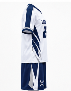 Ensemble short et maillot de lacrosse pour homme, blanc marine, 100 % polyester, imprimé par sublimation, col en V, numéro d'équipe 23, logo frontal, élastique - Product Image 4