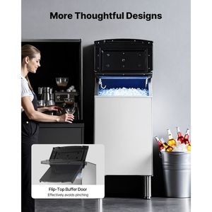 Attrezzatura di Refrigerazione per Cucine Commerciali, Macchina per Ghiaccio in Acciaio Inox con Contenitore di Stoccaggio, Capacità 300 LBS, Caratteristiche Antiscivolo Regolabili - Product Image 5