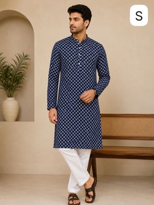 Conjunto de Kurta y Pijama de Algodón Grueso para Hombre con Bordado de Hilo |   Ropa Étnica Premium - Product Image 3