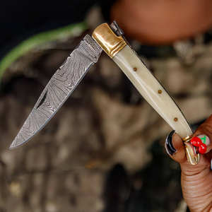 Couteau pliant multifonctionnel de survie en plein air, qualité industrielle, lame en acier Damas, bord droit, dos droit, OEM, pour la chasse - Product Image 5