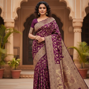 ผ้าไหมมาชรูซาตินทอแบบดั้งเดิม 6 หลา |   ชุดดีไซน์เนอร์คุณภาพพรีเมียมสำหรับงานแต่งงาน งานปาร์ตี้ และงานเทศกาล คอลเลคชั่นขายส่ง - Product Image 2