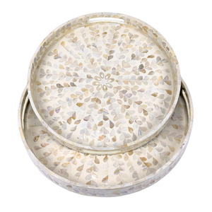 Plateau de service en MDF fait main motif de feuilles florales élégant plateau d'incrustation de nacre plateau décoratif en coquille de Capiz décor à la maison durable - Product Image 3