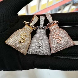 Collier Pendentif Sac à Monnaie Iced Out avec Charm Micro Pavé Moissanite Or Rose, Bijou Hip Hop pour Hommes et Femmes, Idéal pour les Fêtes - Product Image 2