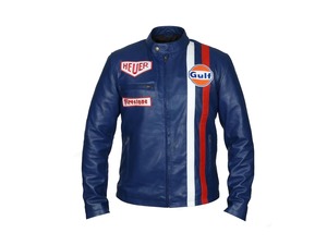 Veste en cuir Steve McQueen Le Mans Racing Blue Biker Motorcycle Coat - Product Image 3