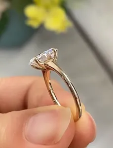 Bague de fiançailles ovale en diamant de laboratoire de 2 carats avec alliance conique pour femme, en or jaune 14 carats, cadeau d'anniversaire, prix de gros - Product Image 4
