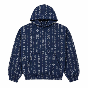 OEM ODM Men's <b>Navy</b> Blue Hoodie Pullover <b>Sweatshirt</b> With Geometric Print And Kangaroo Pocket custom logo - Product Image 1