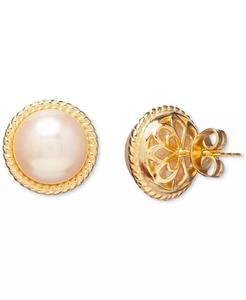 Pendientes de Perlas Mabe Cultivadas de Agua Dulce con Borde de Cuerda (10 mm) en Plata de Ley Chapada en Oro de 18k |   Macy's - Product Image 1