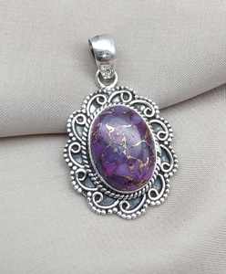 จี้เทอร์ควอยซ์เงินแท้ 925 เครื่องประดับพลอยสีฟ้าธรรมชาติของขวัญหรูหราสำหรับผู้หญิงการออกแบบทำด้วยมือที่ไม่ซ้ำใคร - Product Image 1